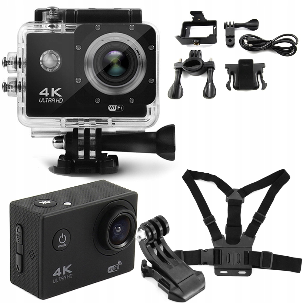 

Kamerka 4K Uhd Sportowa Rowerowa+szelki Na Klatkę