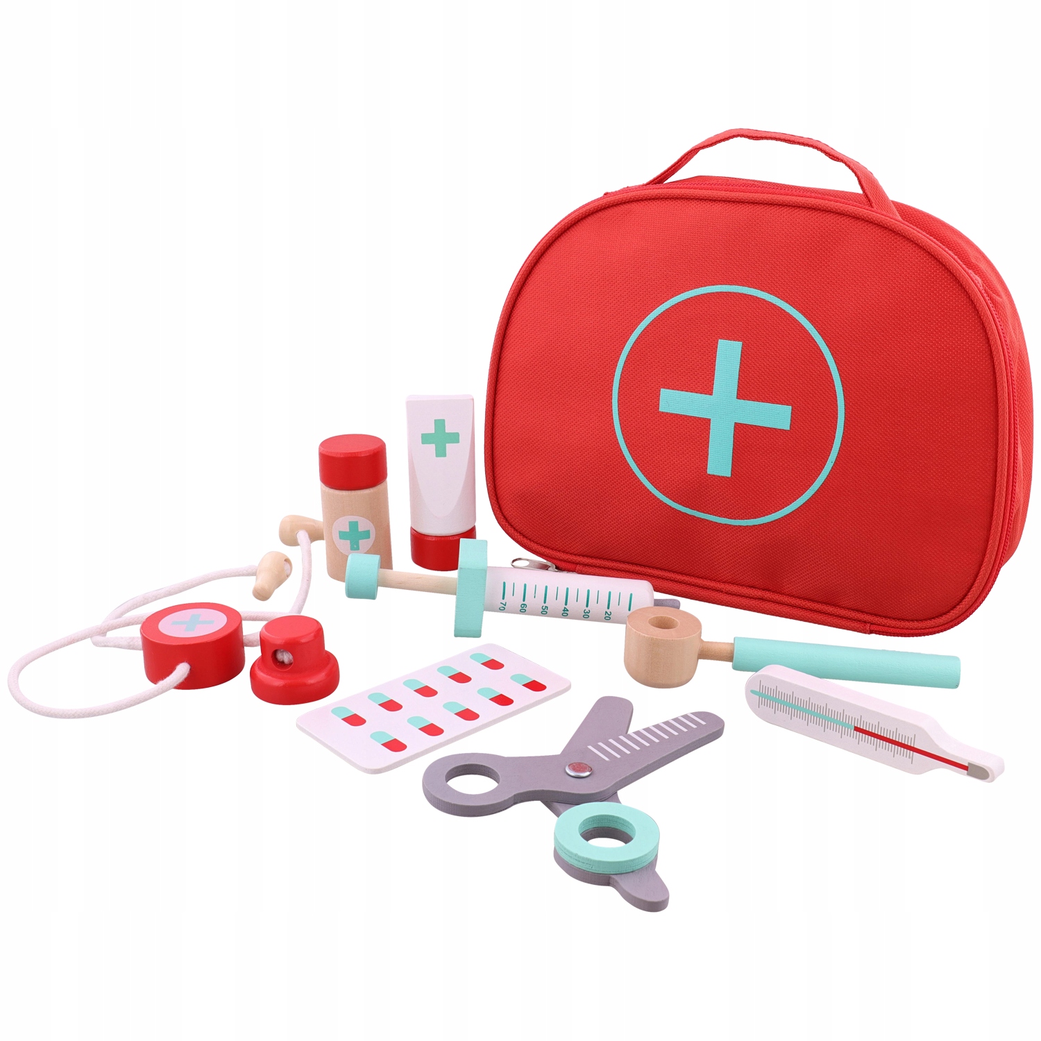 MINI MATERS DREWNIANY ZESTAW PIĘKNOŚCI KOSMETYCZKA 8 elementów PREZENT Seria Salon piękności