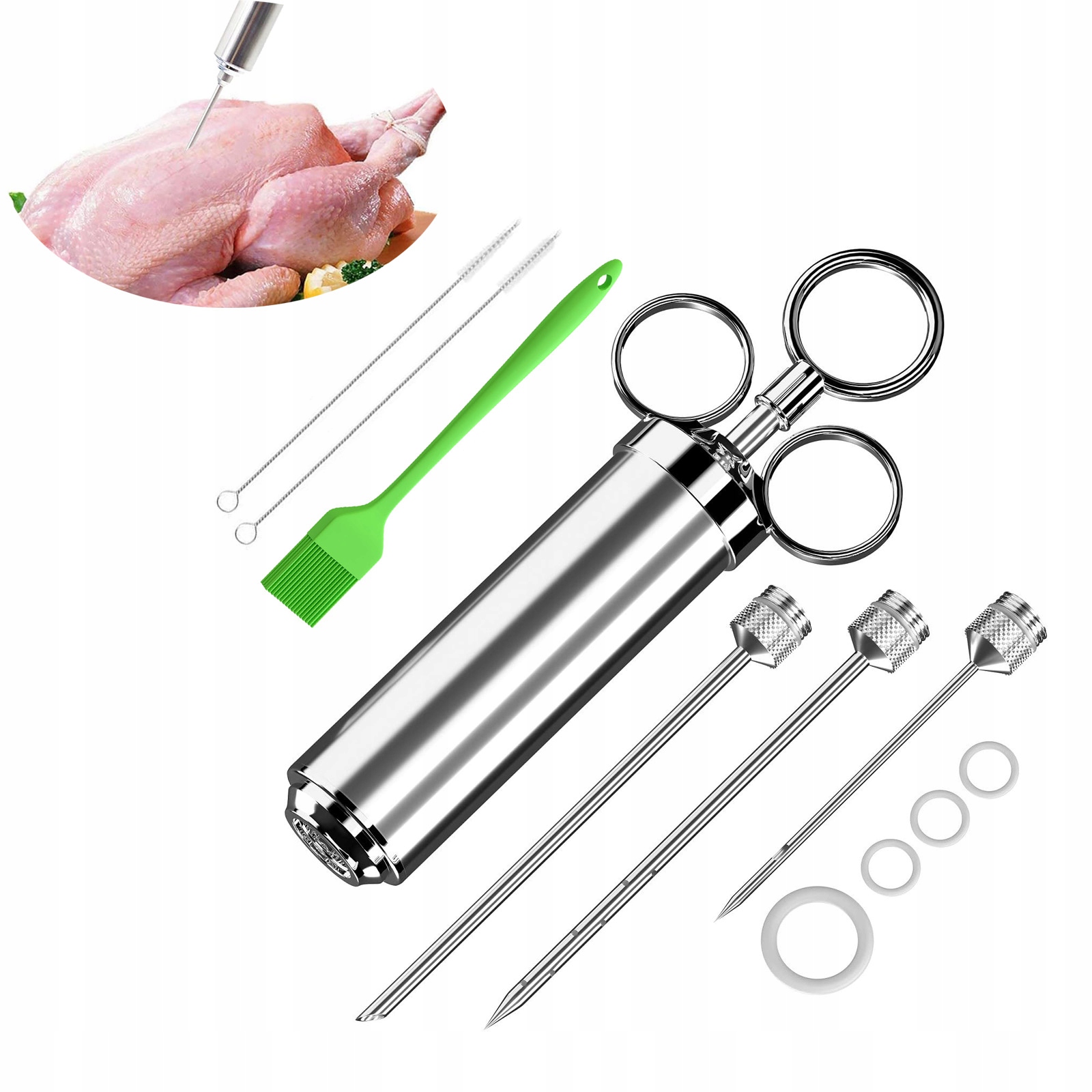 Levně 3 Jehly Ocel Injekční stříkačka pro peklování nástřiku masa Marinádou Injekční stříkačka