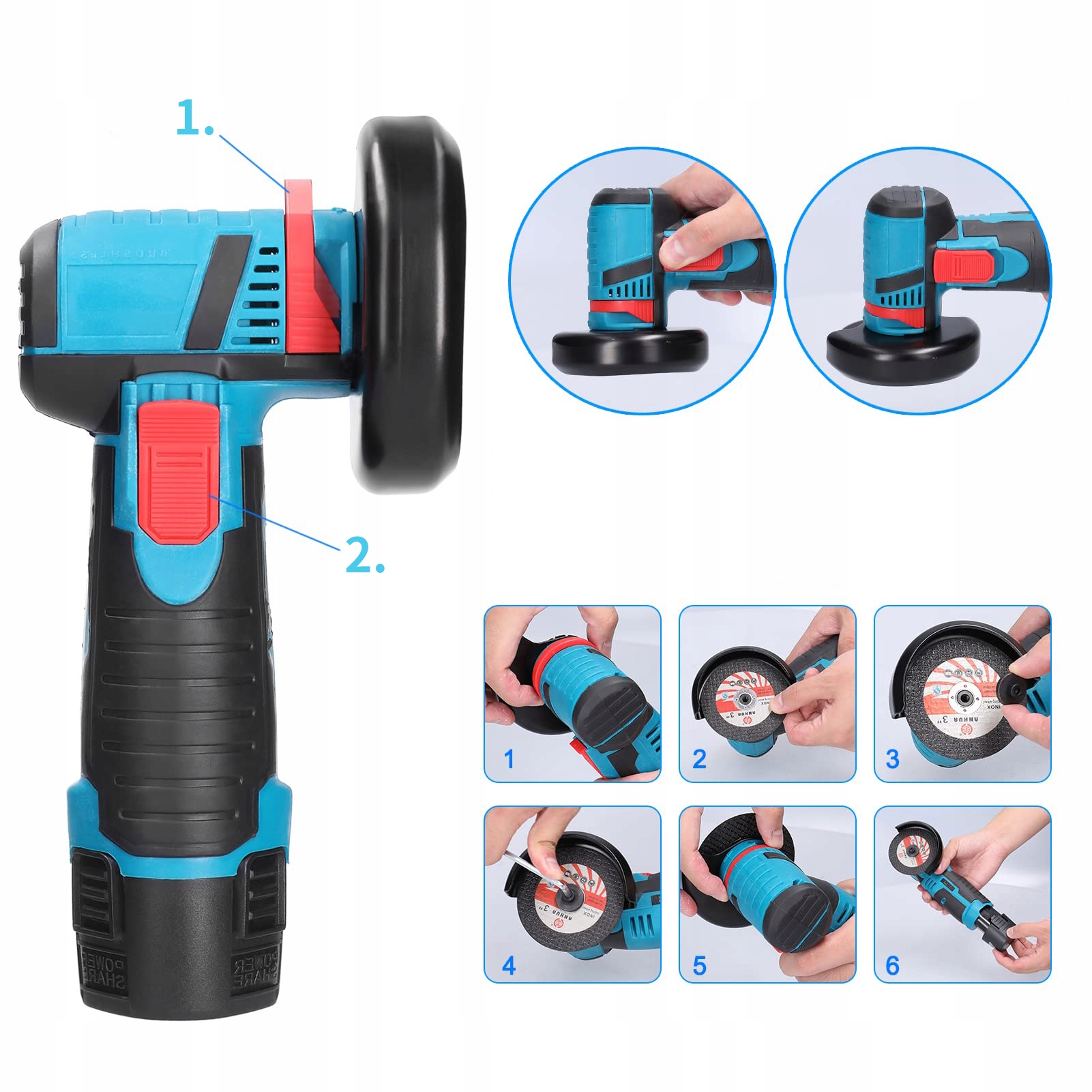 Bezkartáčová Úhlová Bruska Mini 12V 19500RPM 1500MAH Kotoučová 2X Baterie