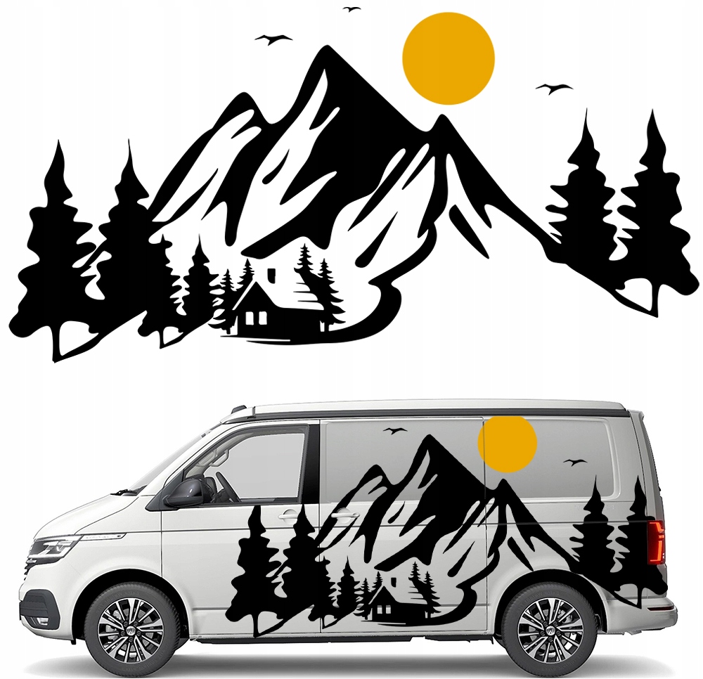 Nálepka Grafika na karavan a přívěs Motiv Hory Mountain Les Kamping 90x174