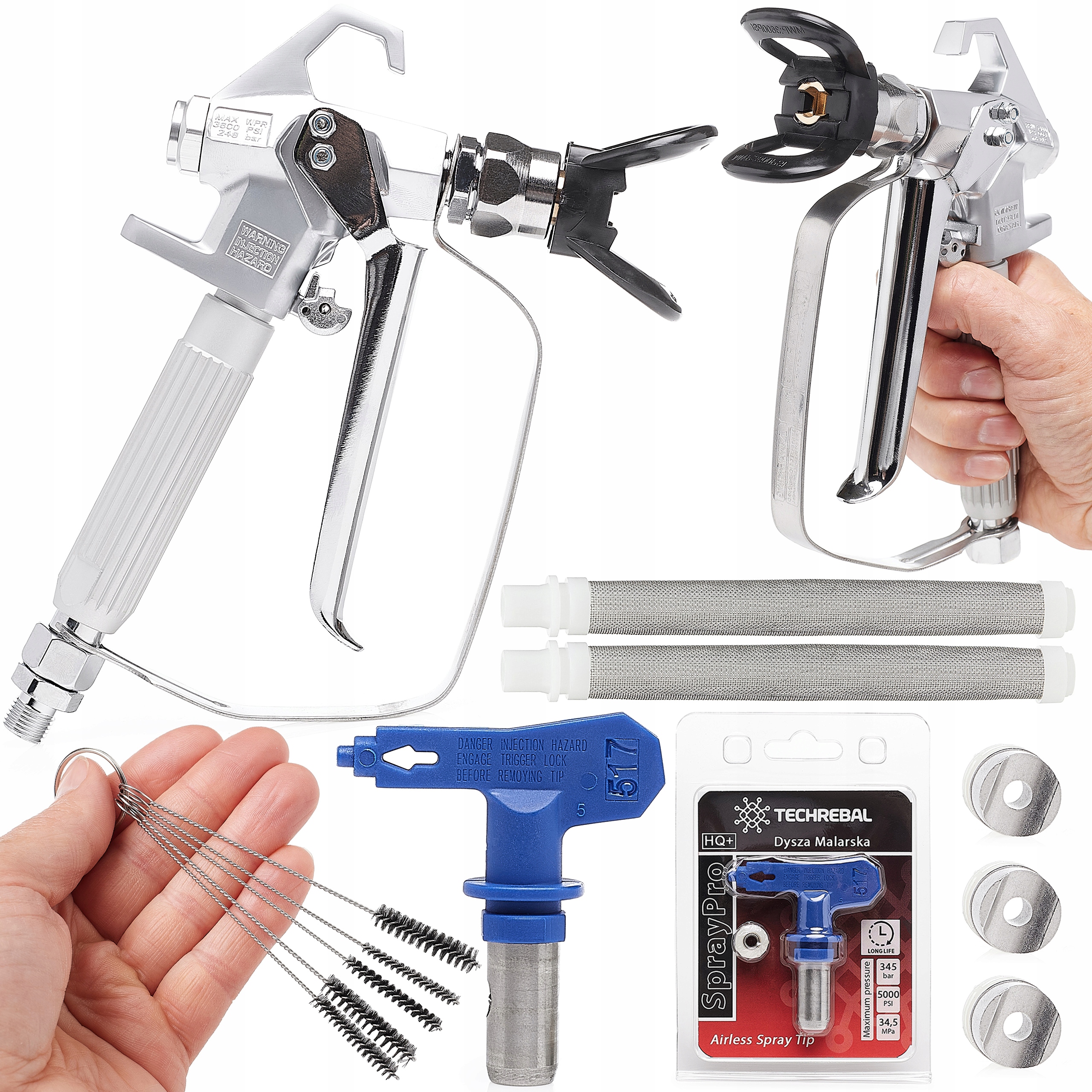 Malířská Pistole F5 Tryska 517 2x Filtr 60 Mesh 2x Zásuvka Kartáče Set