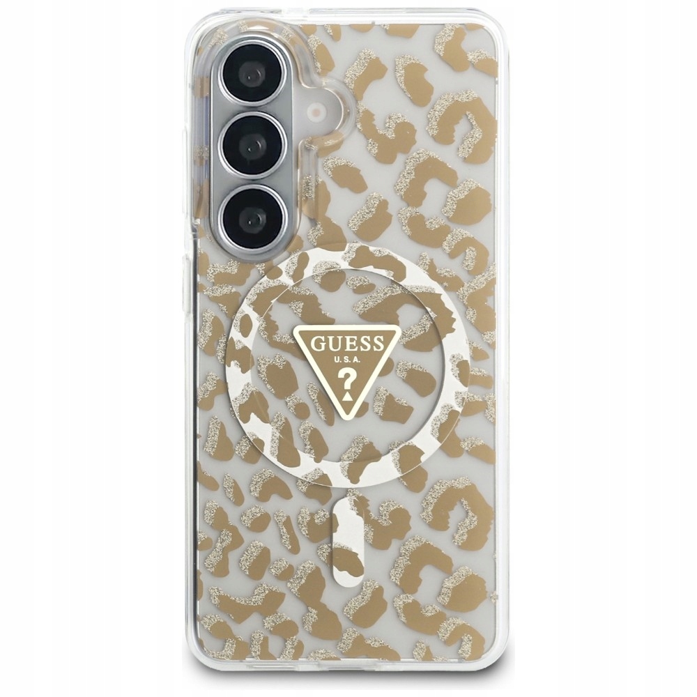 Pouzdro Guess pro Galaxy S26 5G, obal MagSafe, silikon s leopardím vzorem