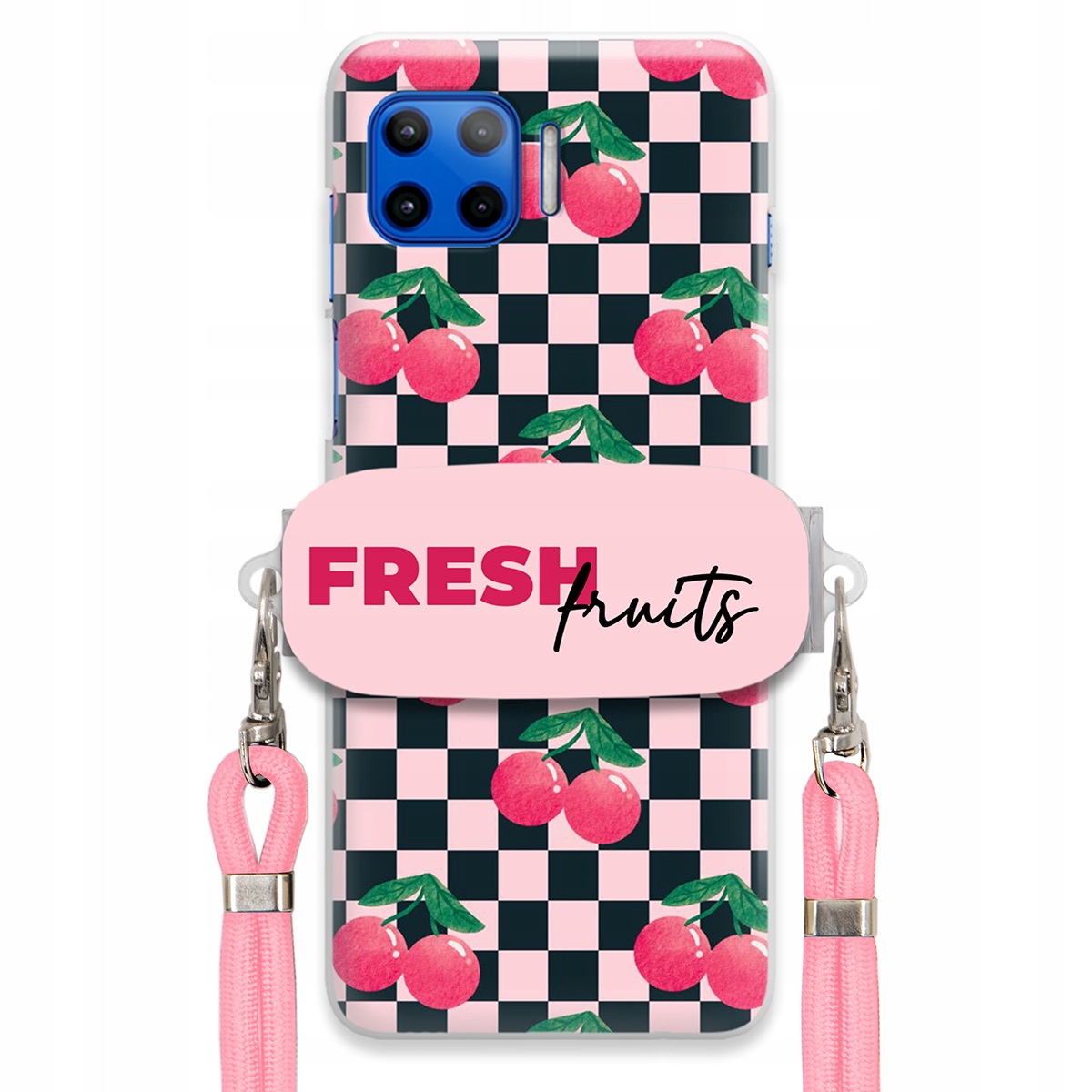 Puzdro pre Motorola G 5G Plus Vodítko Crossbody+ Držiak Šachovnica Fresh Fruits