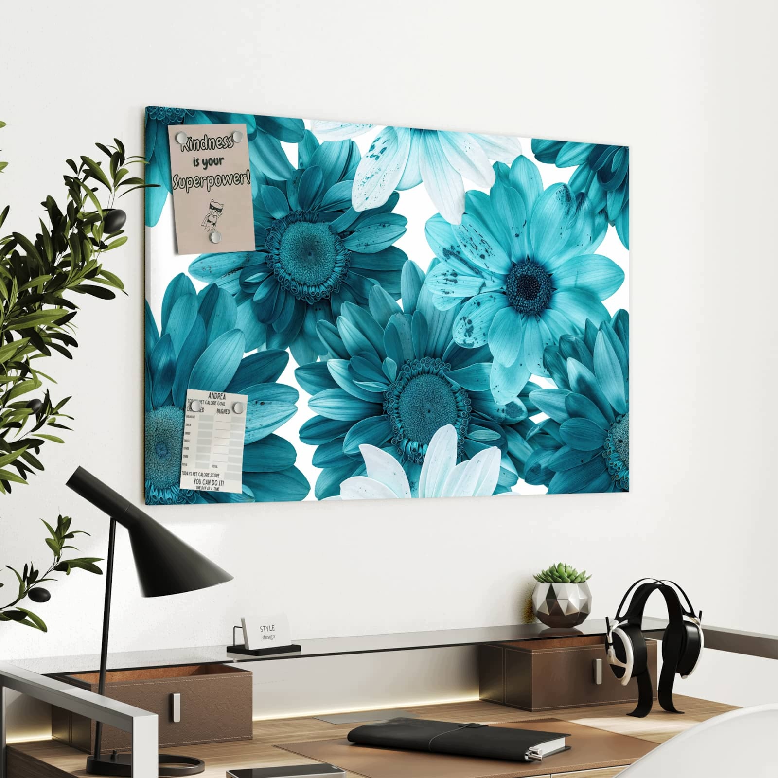 Magnetická tabule Niebieské Nádhera květin 90 × 60 cm