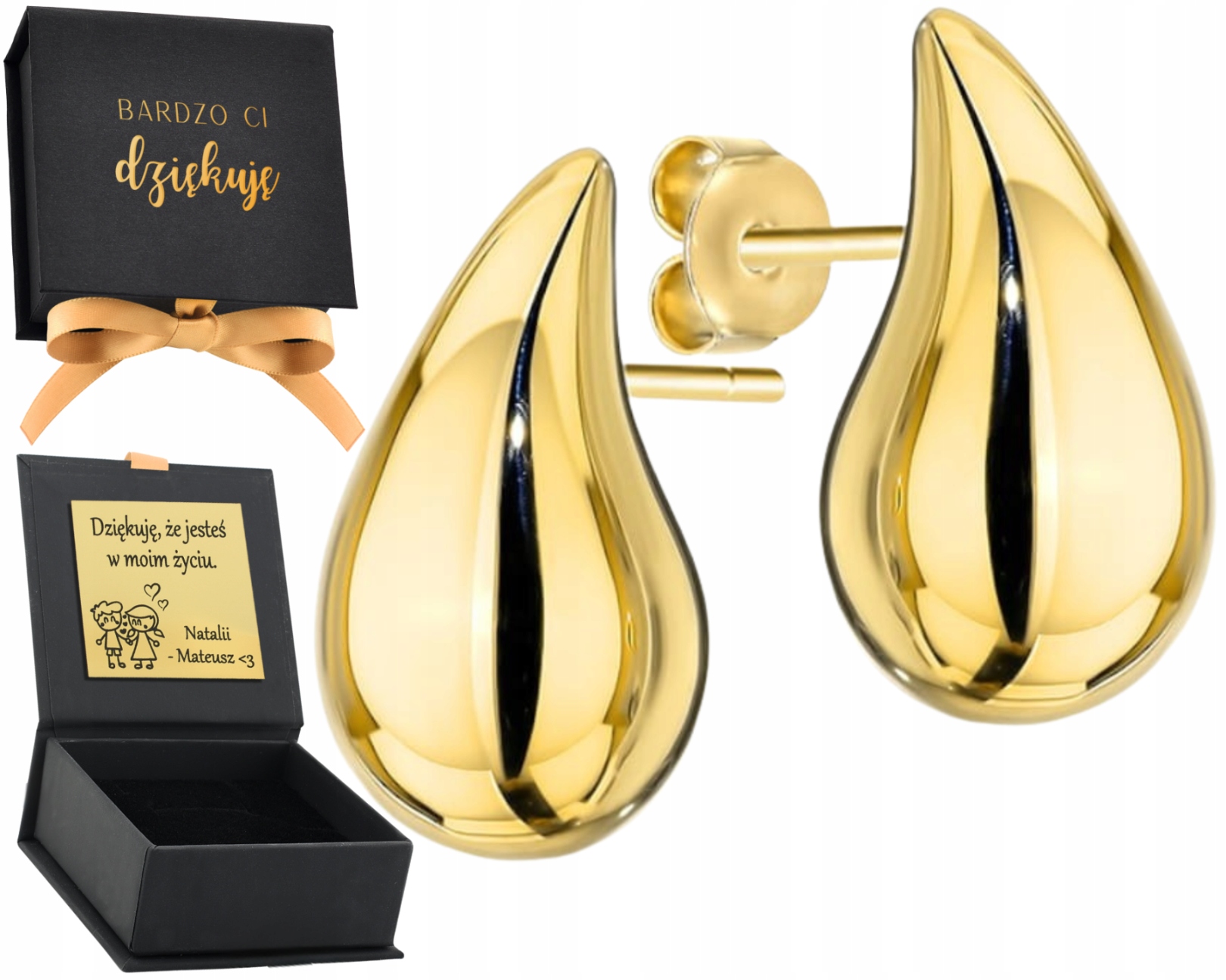 Zlaté Náušnice S Hladkými Kapkami, Velmi Velké Zlato 585, Dárek Gravírování