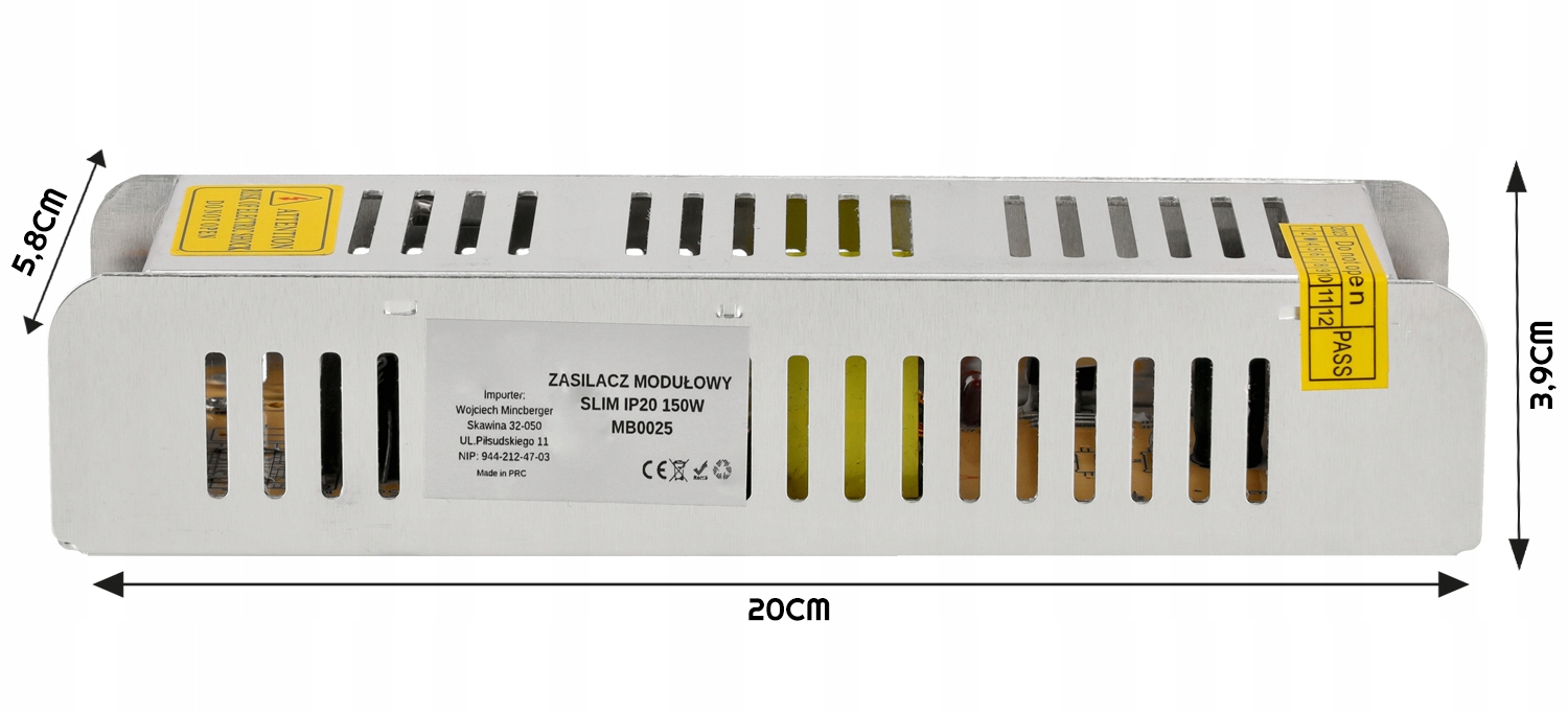 Zasilacz do taśm LED modułowy SLIM 12,5A 150W 12V Marka Berge