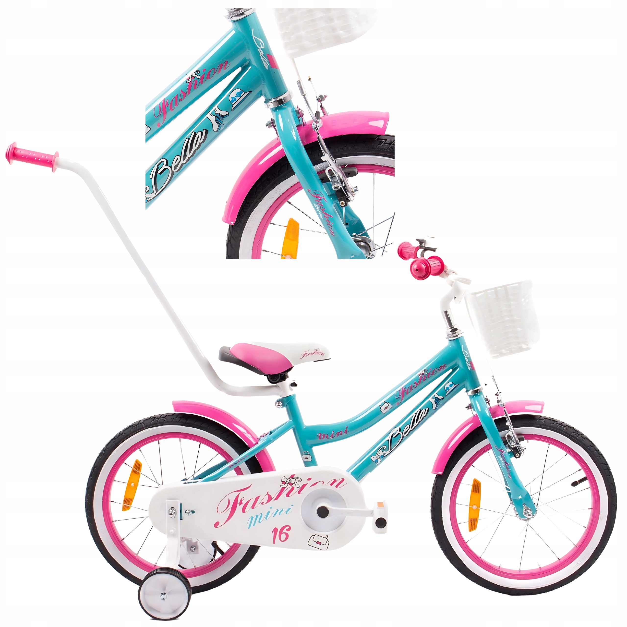 Rower dziecięcy Rowerek dla dziewczynki 16 cali Turkusowo Różowy Prowadnik