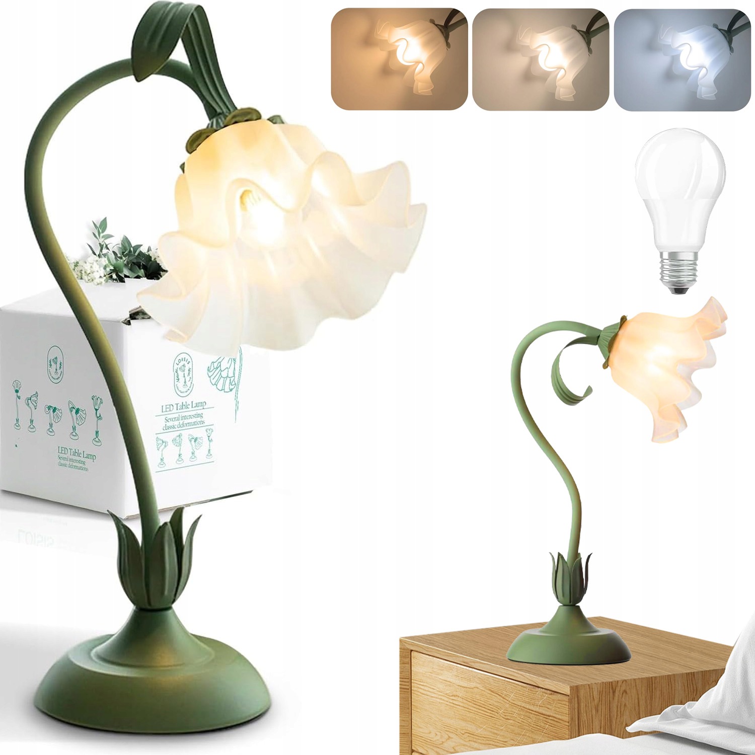 Led Lampička Na Stůl Na Čtení Pro Dívku, Květina, 3 Barvy Světla