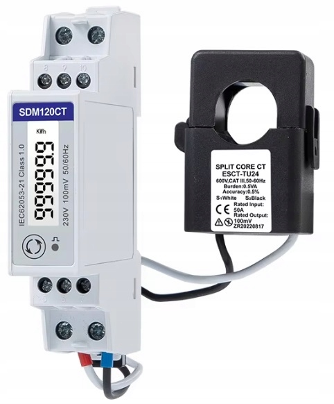 Dvousměrný jednofázový měřič Eastron SDM120CTM Modbus RS485 MID 1F