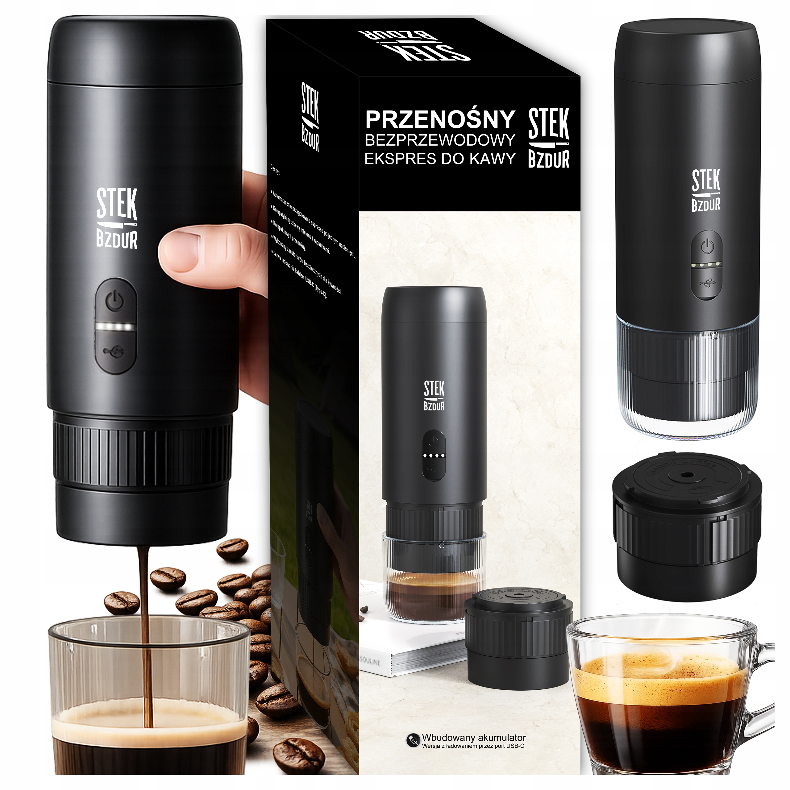 Przenośny Bezprzewodowy Ekspres Ciśnieniowy do Kawy Turystyczny Stek Bzdur