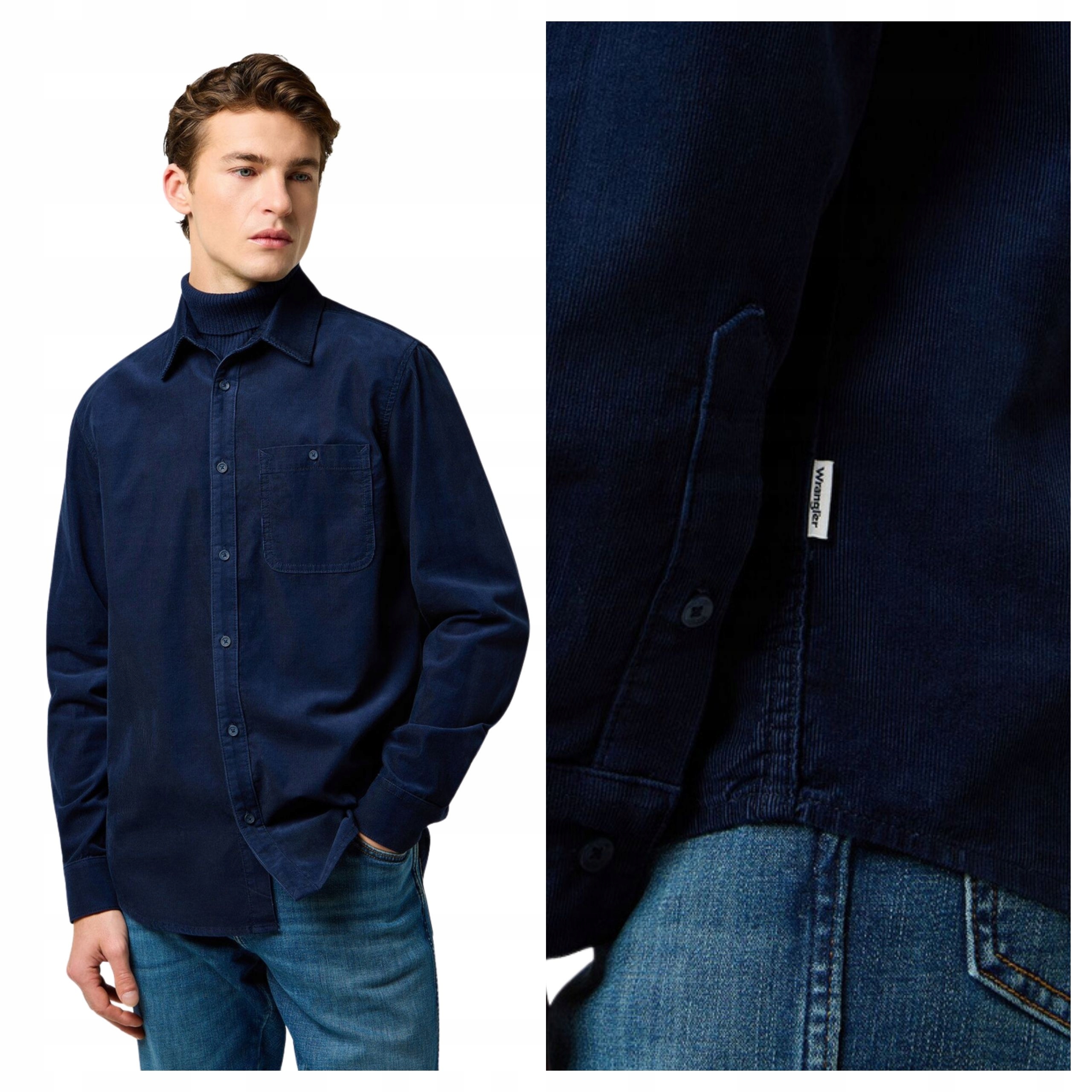 Pánská košile Wrangler 1 Pkt Corduroy Shirt Navy Sztruks Casual M