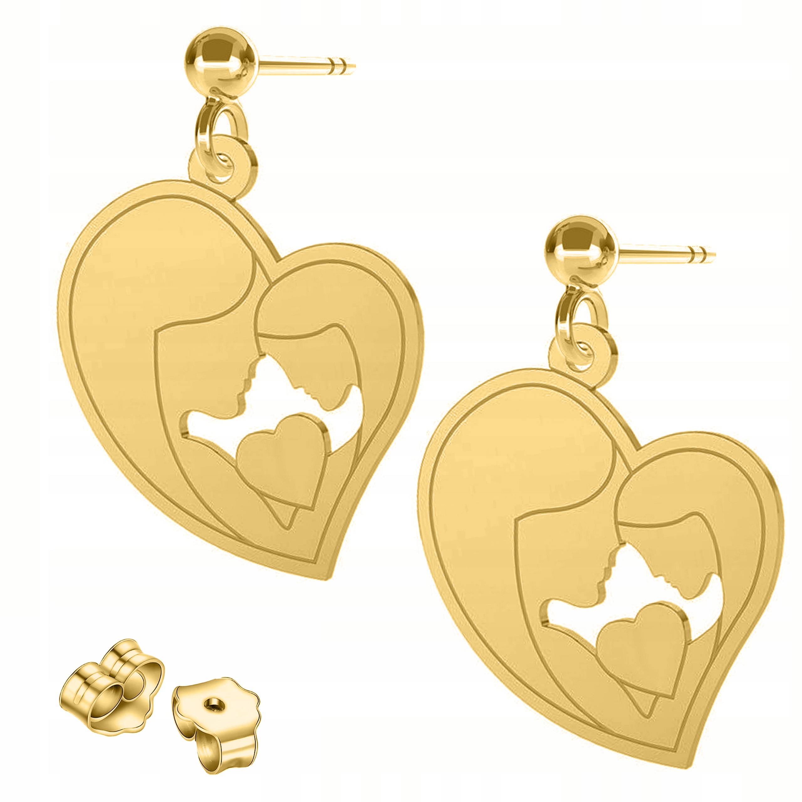 Zlaté Náušnice Srdce Matka s dcerou Maminka Srdíčka Family Stříbro 925