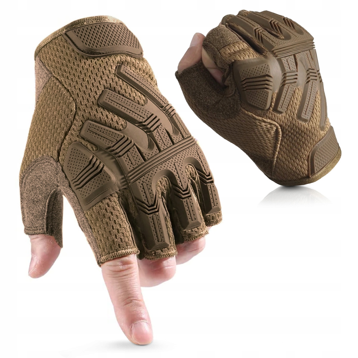 Rękawice Taktyczne Bez Palców Survival Bojowe Wojskowe Beżowe L