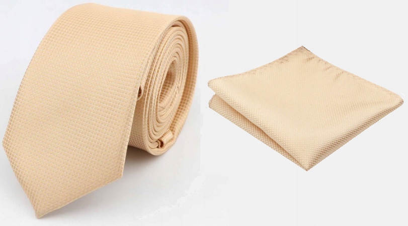 

Krawat męski beżowy ecru Poszetka beżowa