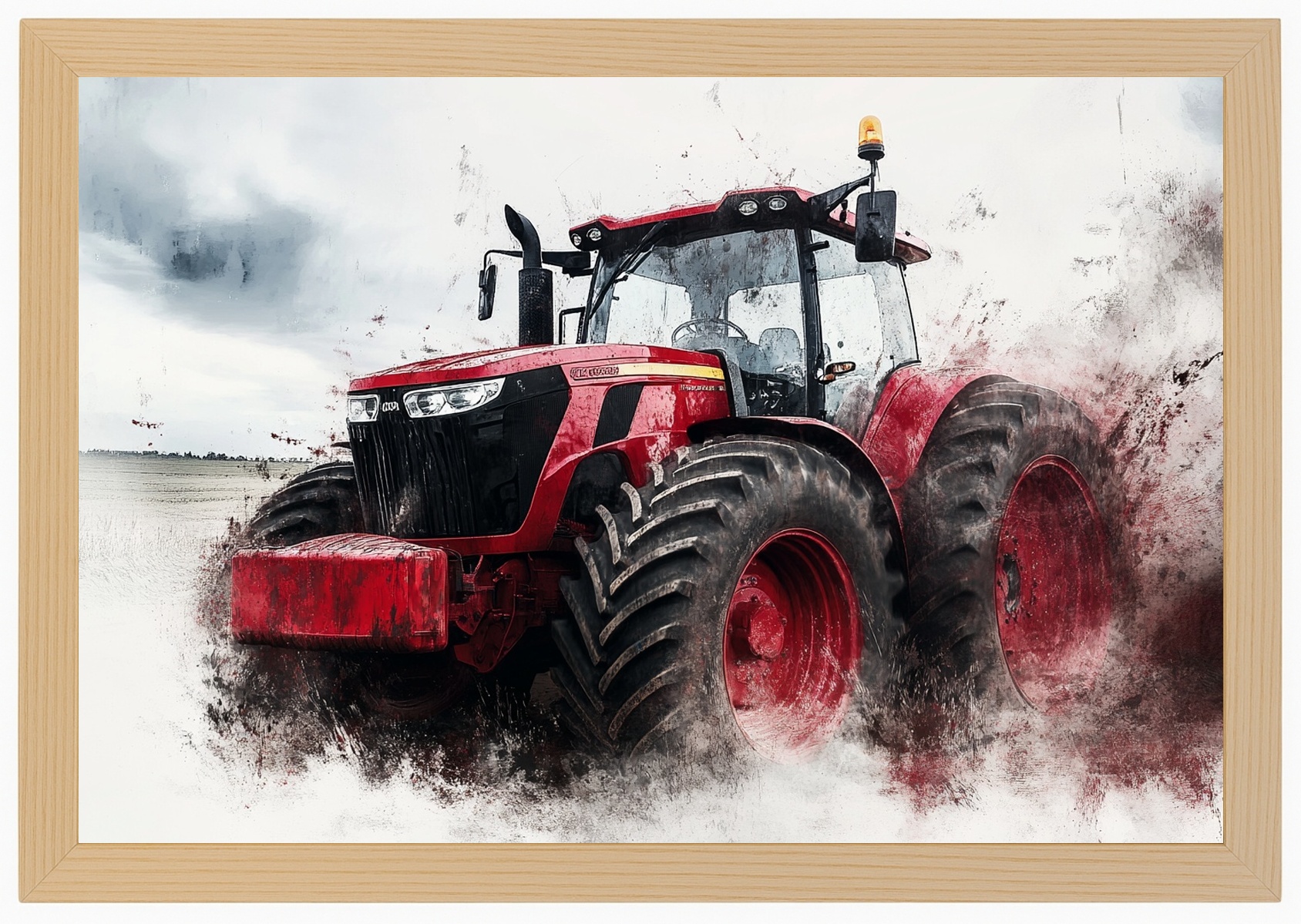 Plakát Rámeček Dřevo Červený Traktor Farma Pole Zemědělský Traktor 60x40