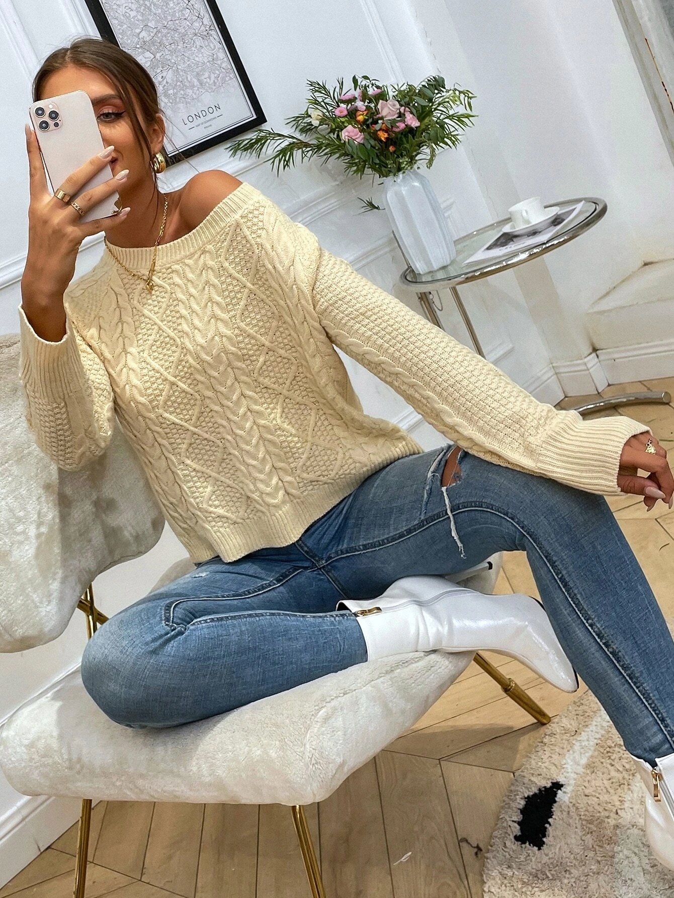 Sweter damski casual beżowy L 40