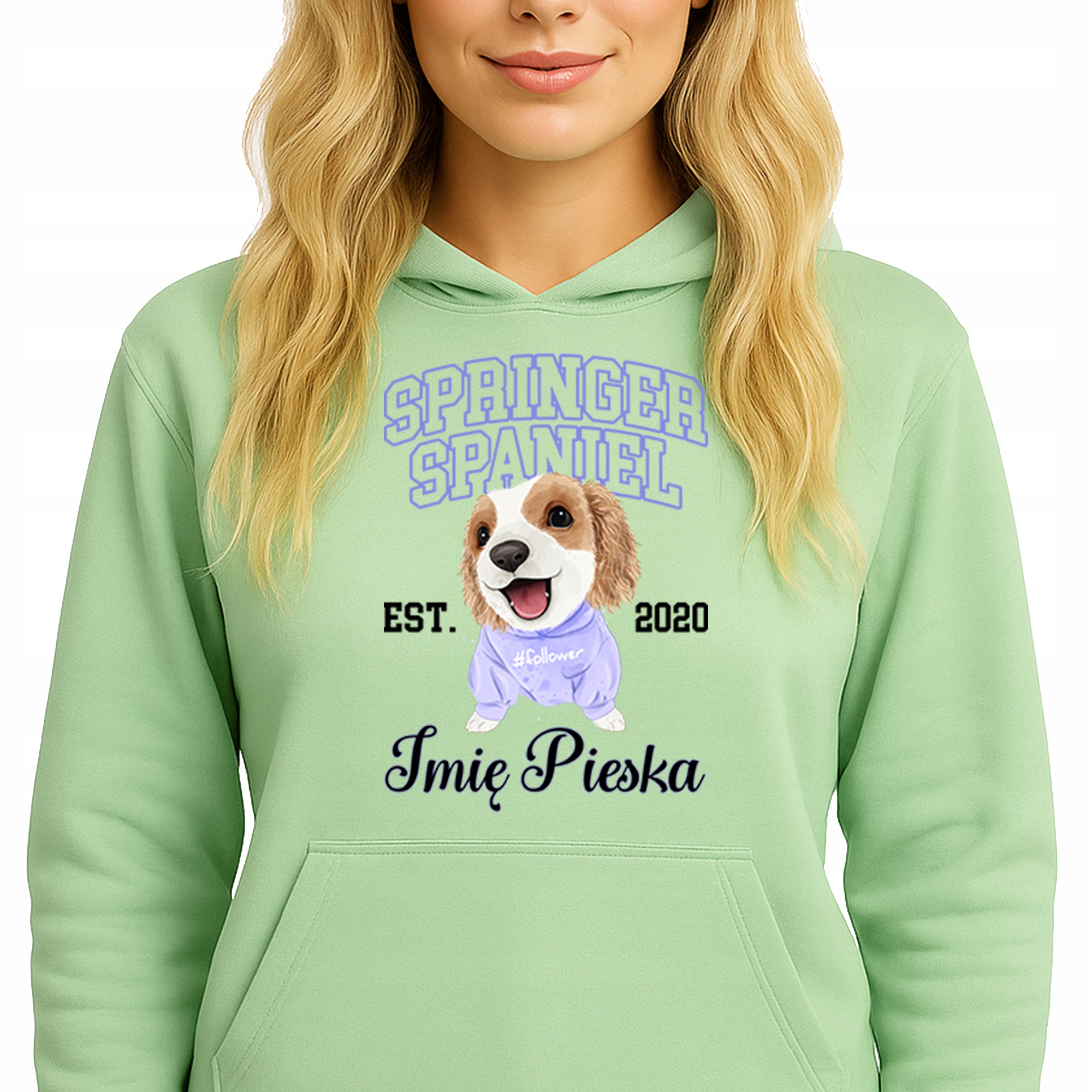 Mikina Zelená Hoodie S Kapucí Springer Spaniel *Jméno psa* S