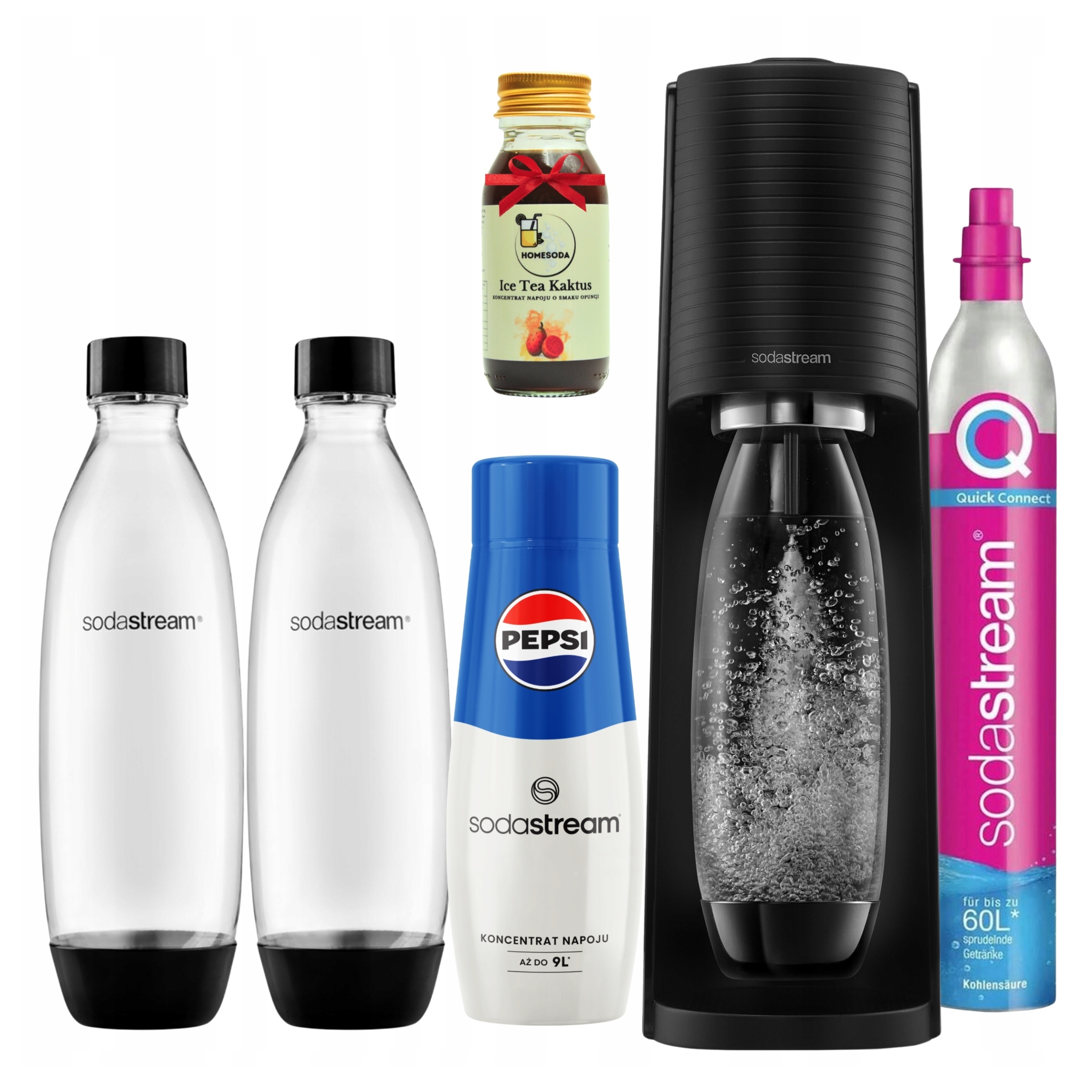 Saturátor Sodastream Terra čierny na plynovanie vody, Pepsi Ice Tea Kaktus