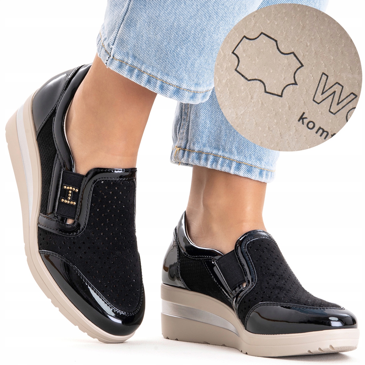 Tenisky polobotky na koturnu vč. kůže módní úhledné pohodlné Wojtyłko 37