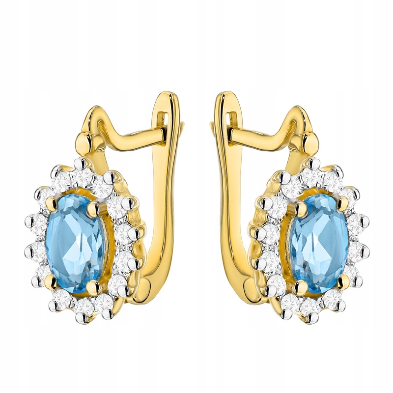 Złote Kolczyki Angielskie Markizy pr. 585 Topaz 1,00ct i Brylanty 14k