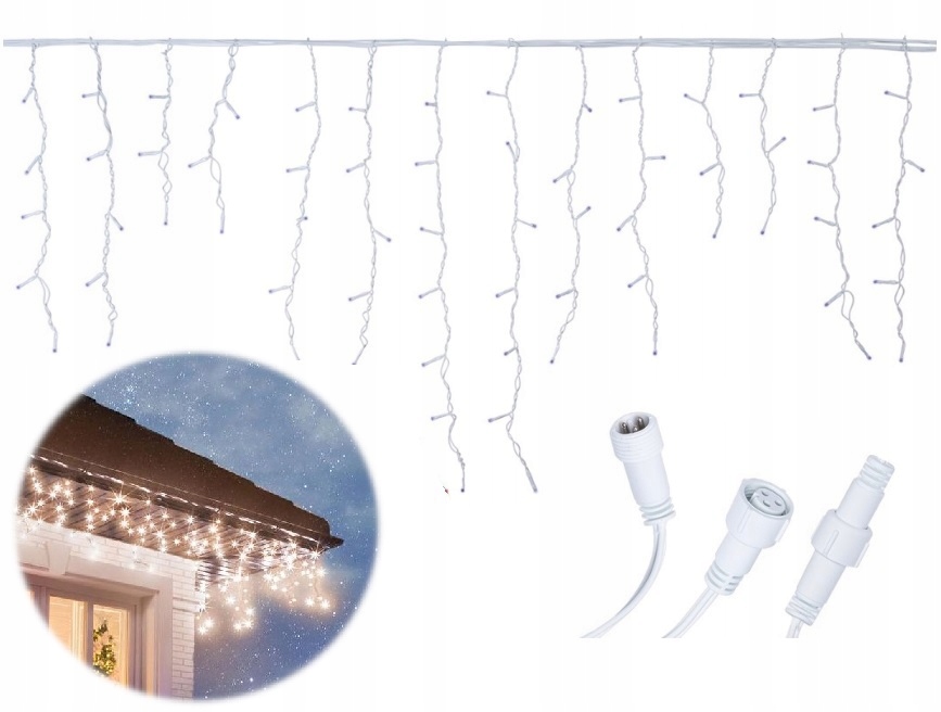 

Kurtyna Świetlna 200 Led Sople Lampki Białe Ciepłe