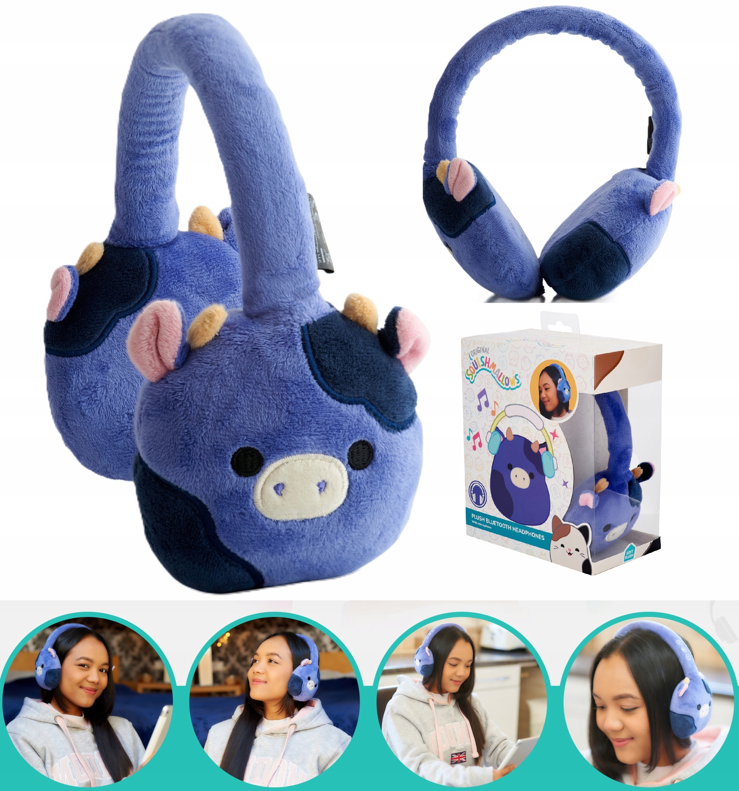Squishmallows Bezdrátová sluchátka do uší pro děti Bluetooth Kráva