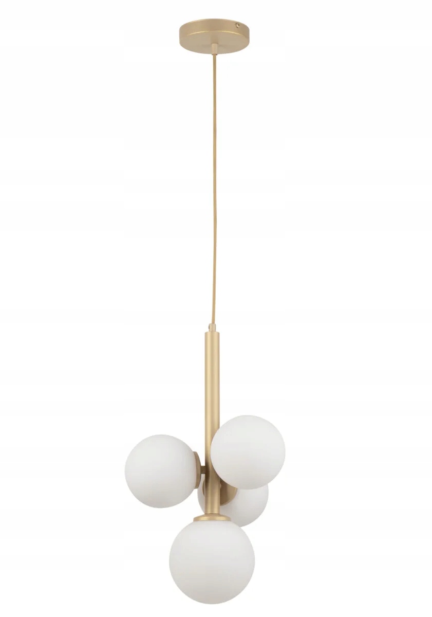 Závesná dekoratívna lampa zlatá, moderná, sklenené biele gule, 4 body Sigma