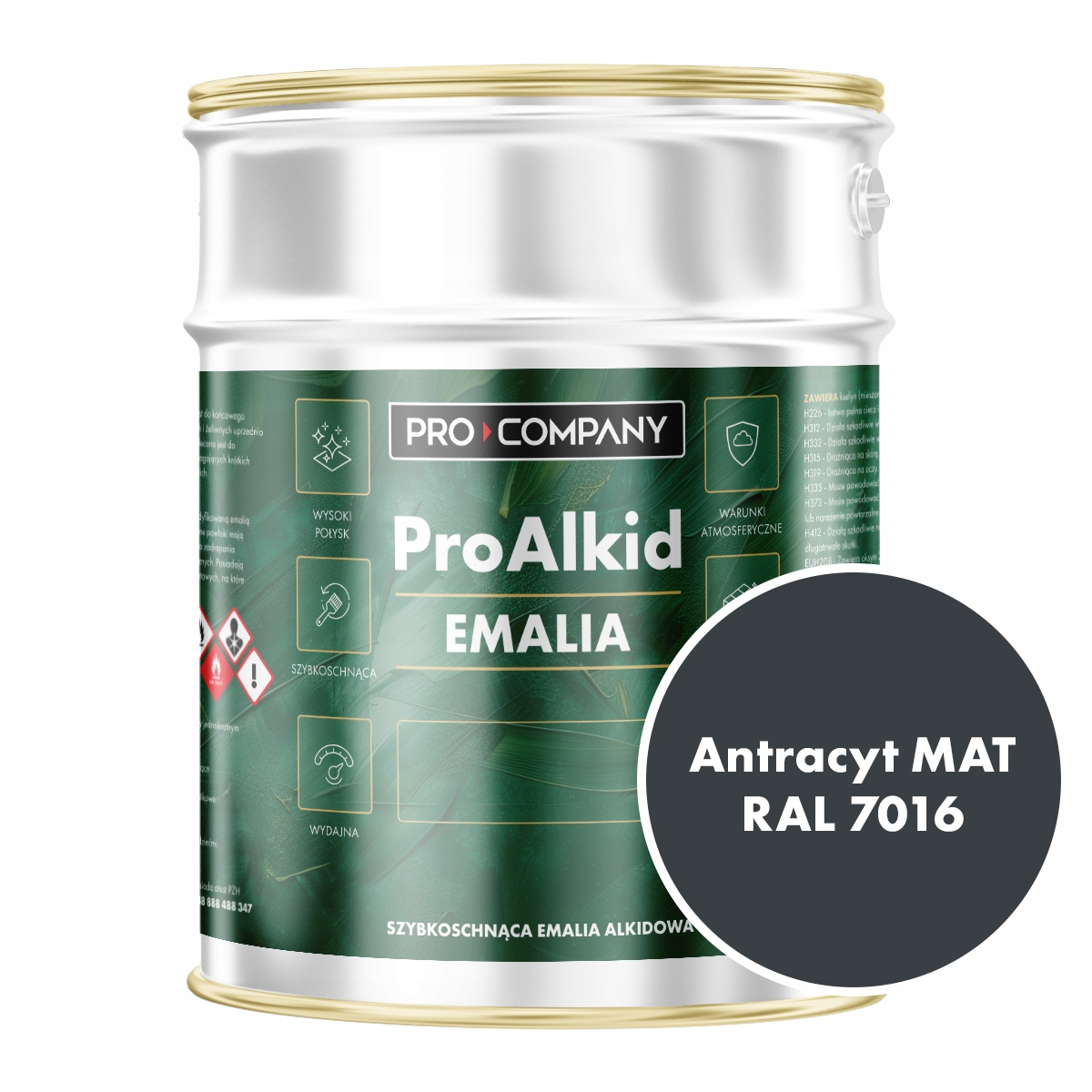 Pro Alkid szybkoschnąca emalia alkidowa 3l Antracyt Mat Ral 7016