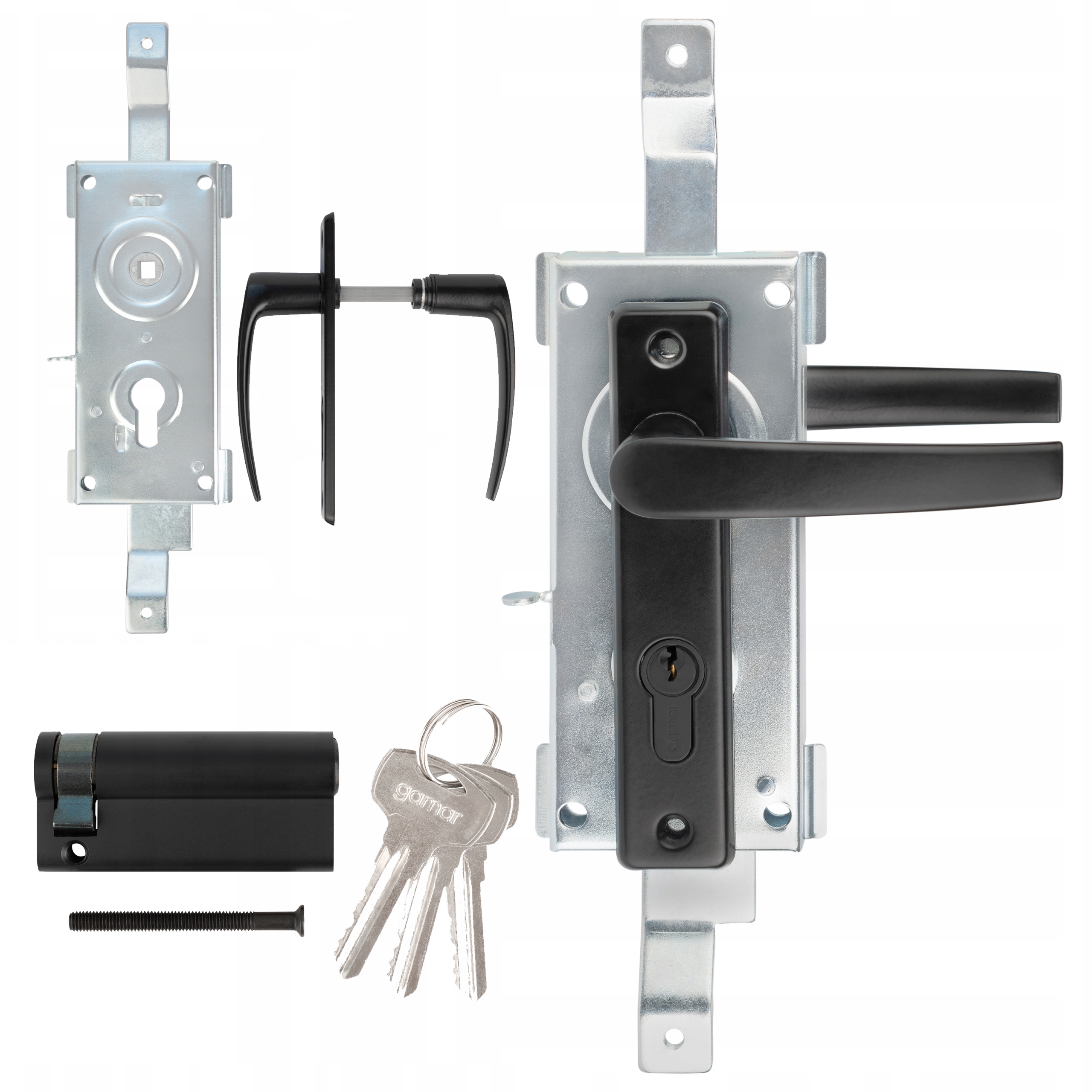 Sada Pro Garážová Vrata Pravá Vertikální Černá Zámek Klika Vložka 60/9