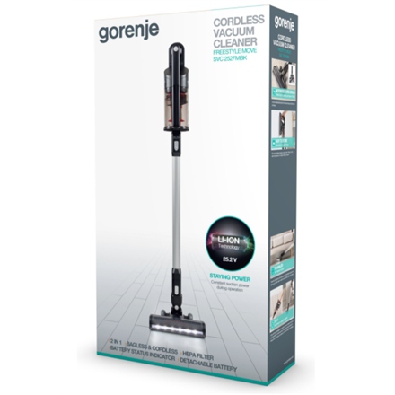 Gorenje | Vacuum cleaner Handstick 2in1 | SVC252FMBK | Cordless operating | Filtr HEPA