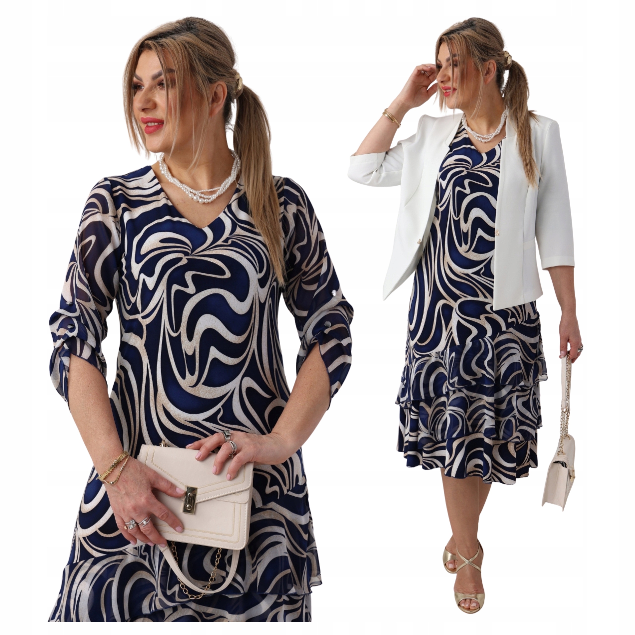 sukienka z falbanami midi Polski Producent duże rozmiary zwiewna