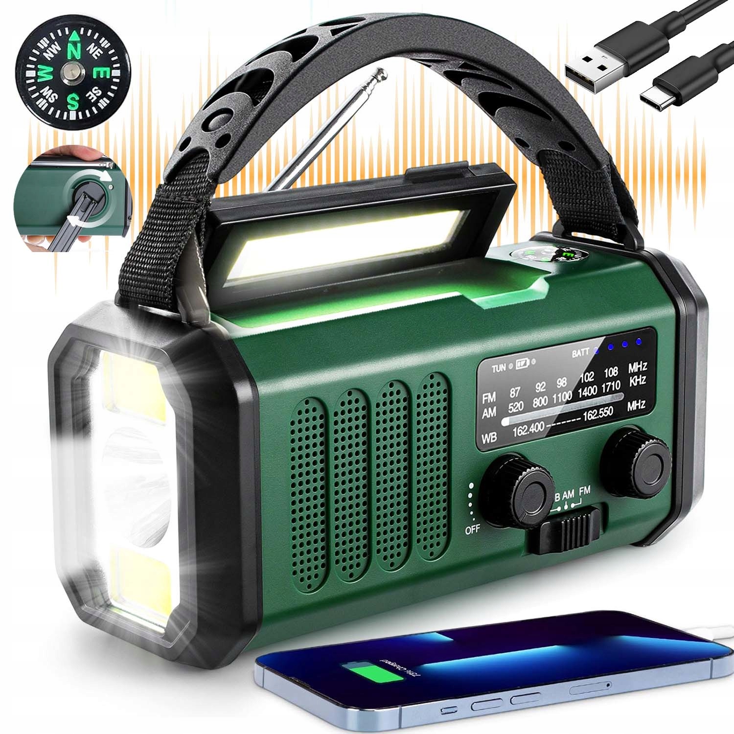 Mini Přenosné Solární Nouzové Stavební Rádio Na Kliku, Baterie, Powerbanka