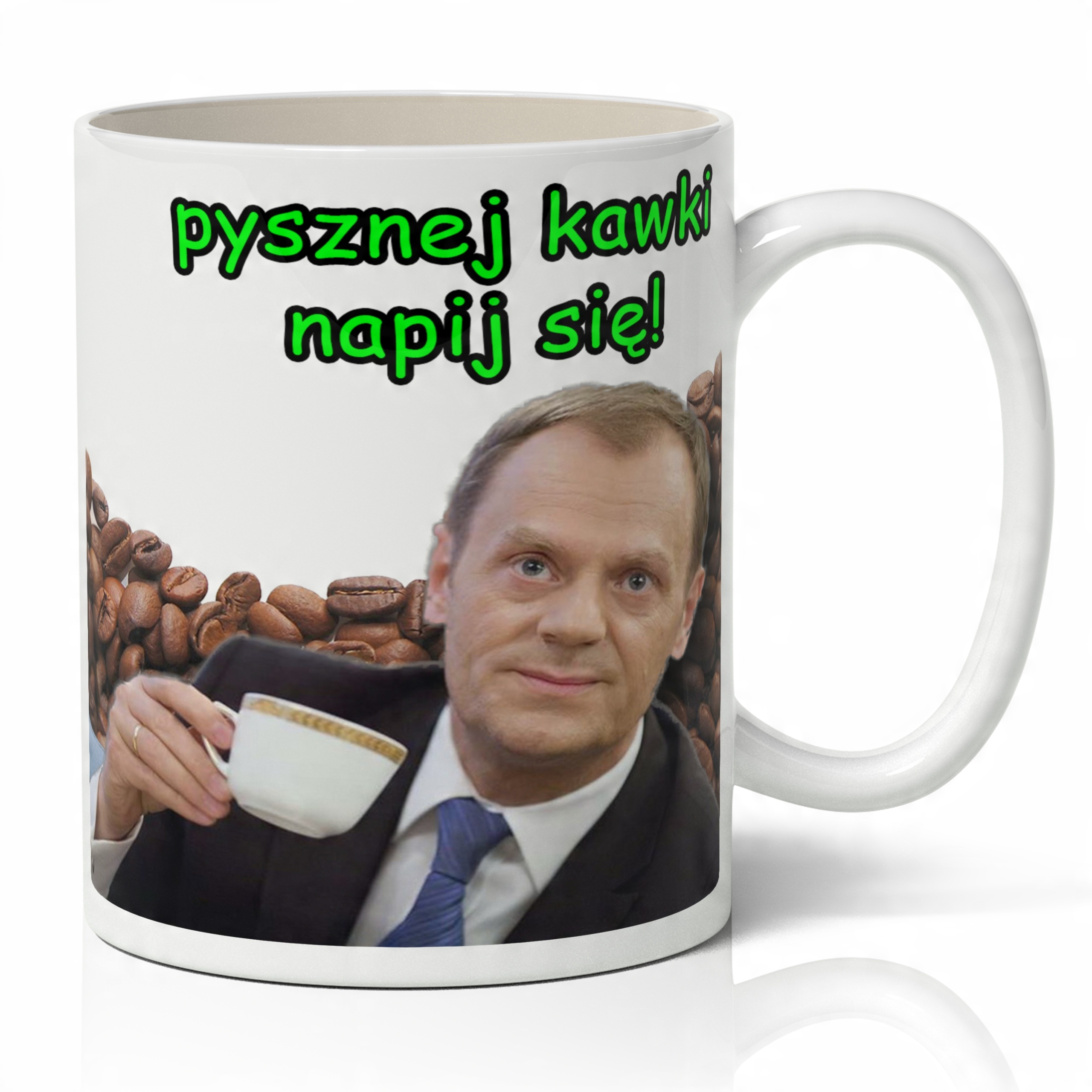 

Kubek z nadrukiem Biał Śmieszny Po Tusk 01