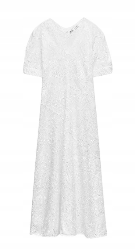 Zara Šaty Vyšívaná Bílá MIDI Bavlna vel. L