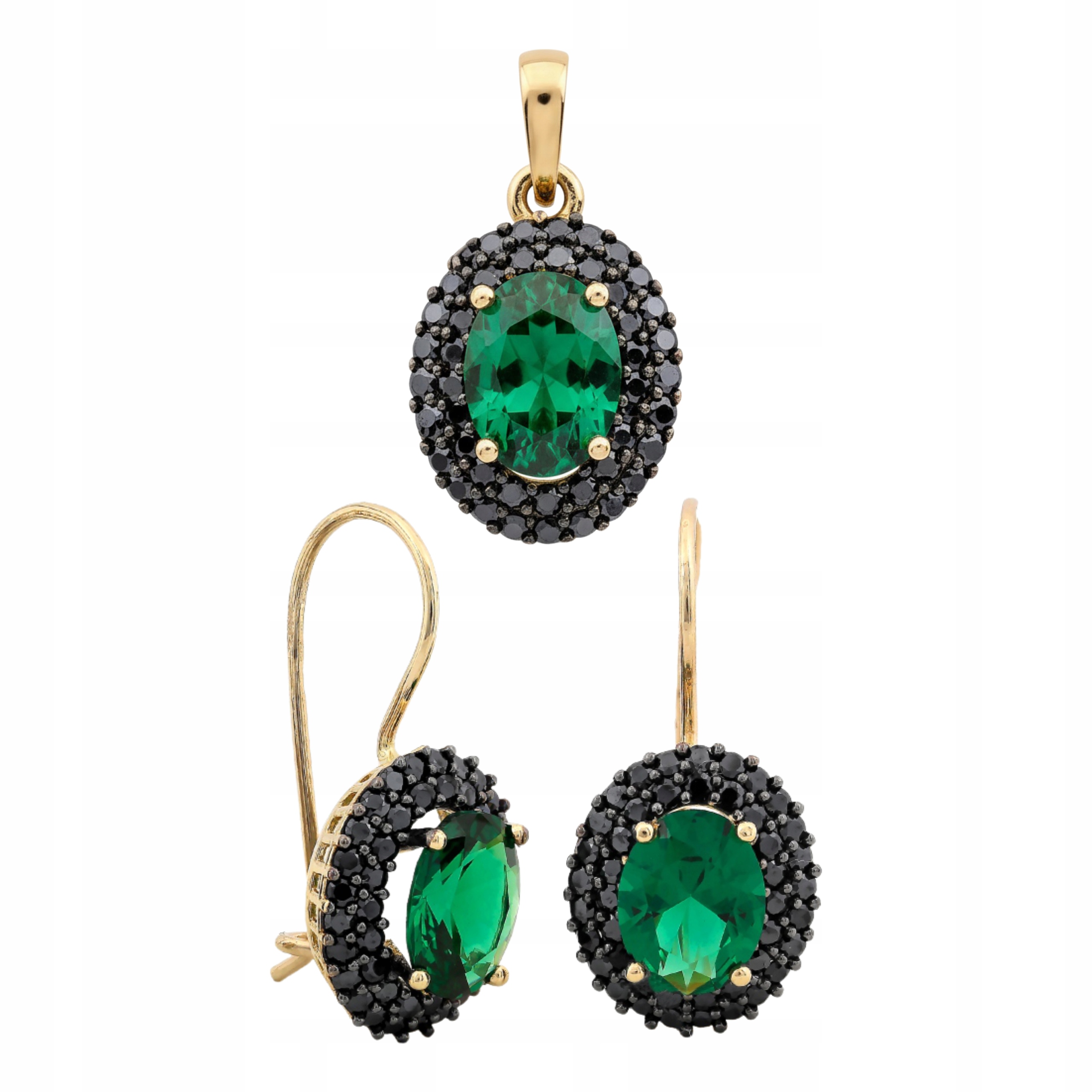 Zlatý komplet 585 se syntetickým kamenem a černými zirkony pro manželku