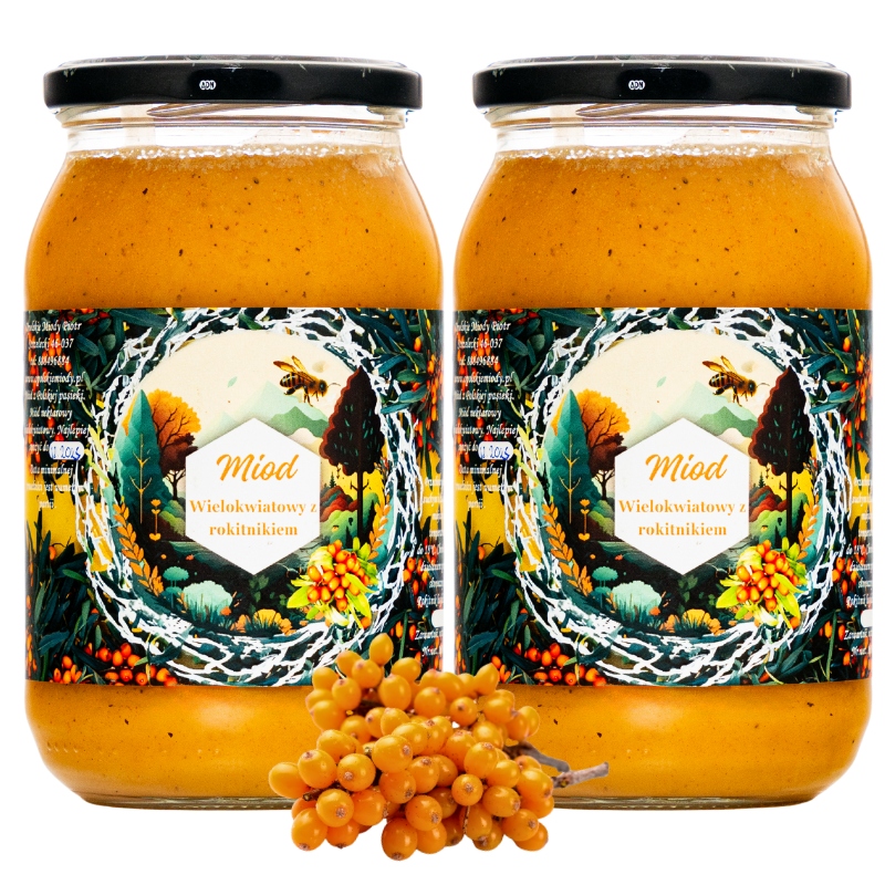 Zestaw Naturalny Miód Wielokwiatowy z Rokitnikiem 2x 1.2 kg
