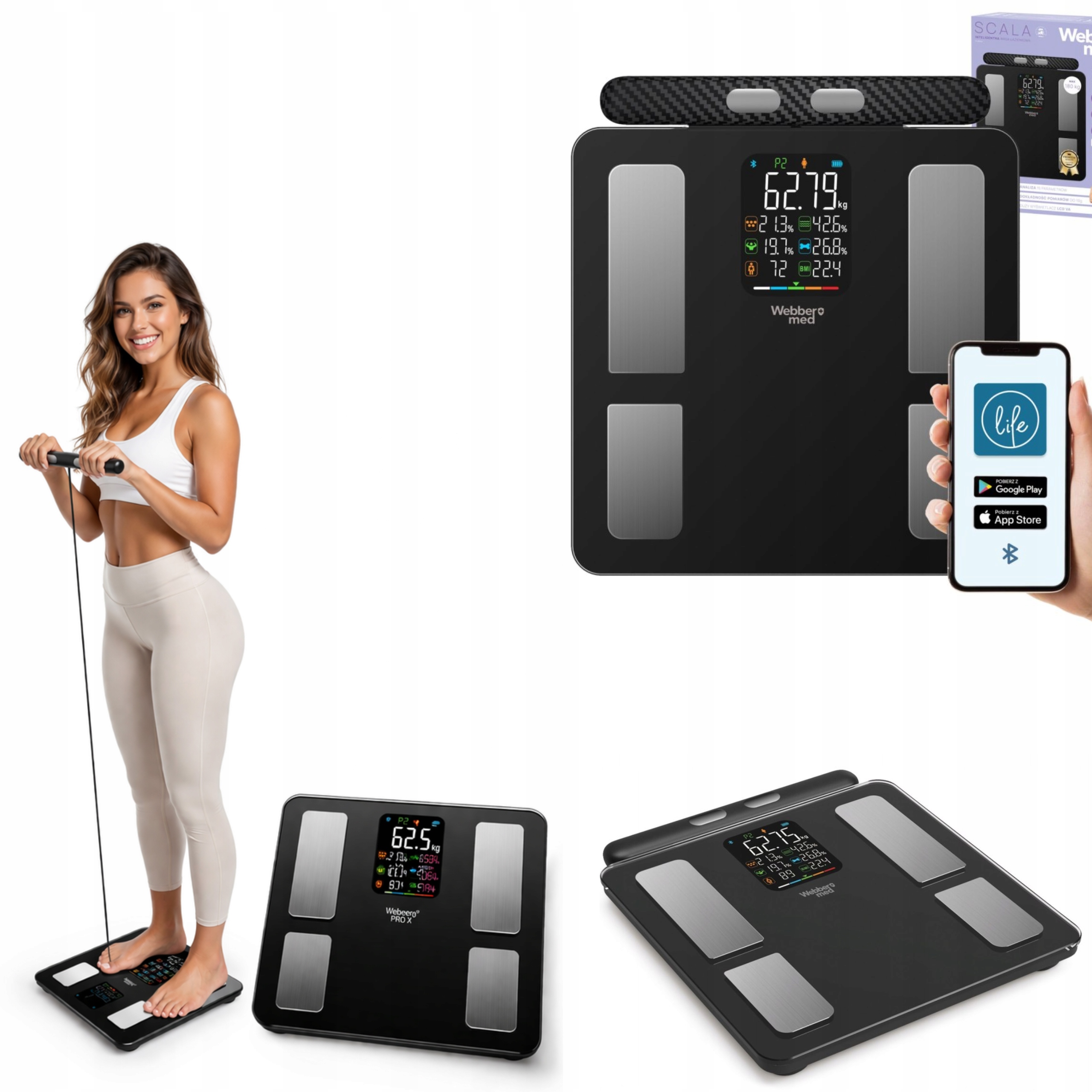 Waga Łazienkowa Analityczna 15 Parametrów Apple Health, Google Fit Bmi