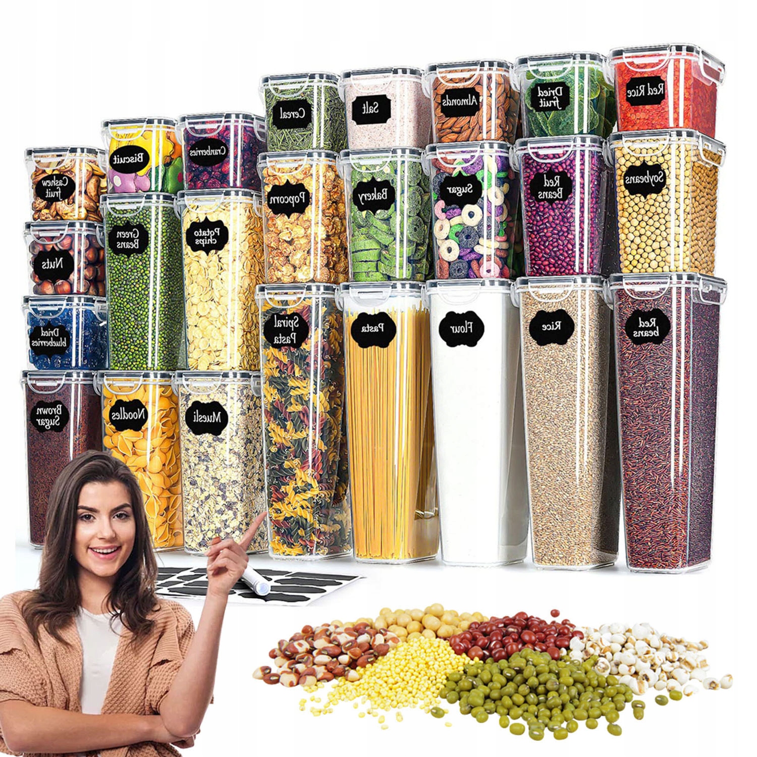 25 Hermetických Nádob Na Potraviny, Plastové Vzduchotěsné Krabičky Nálepka