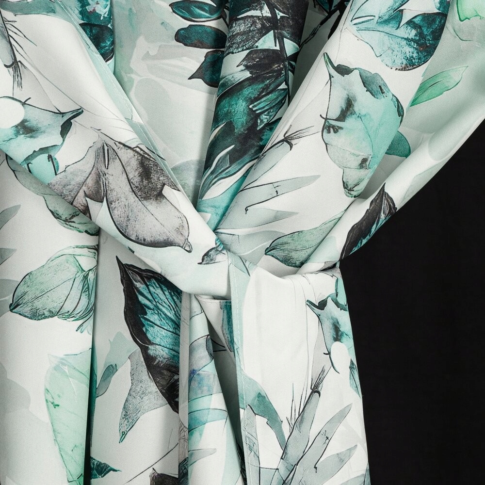 Zasłona ogrodowa tarasowa wodoodporna 155x220 biała liście na szelkach rzep Szerokość 1.55 m