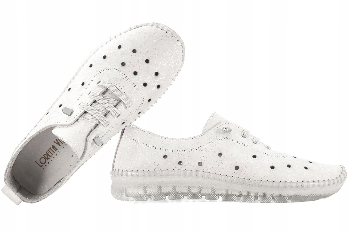 Loretta Vitale ES/100 Dámské Kožené Polobotky Ažurové bílé 36 Bílá