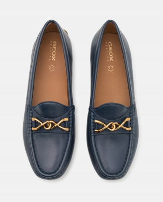 Geox Kosmopolis polobotky nazouvací kožené mokasíny s přezkou, tmavě modré vel. 38