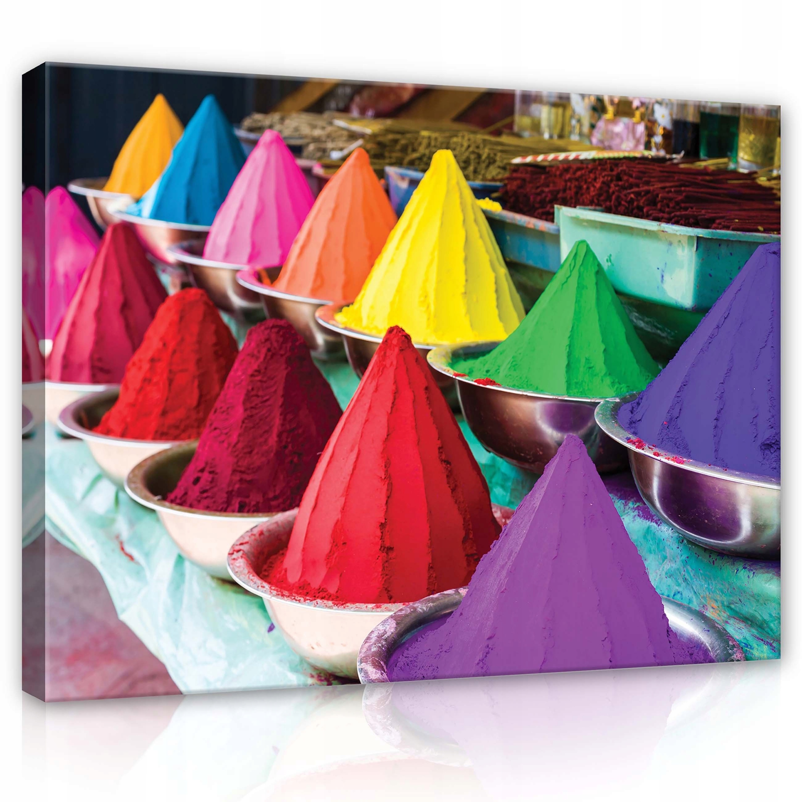 Obraz 80x60 Zářivé barvy Holi prášek kovové misky radostný svátek