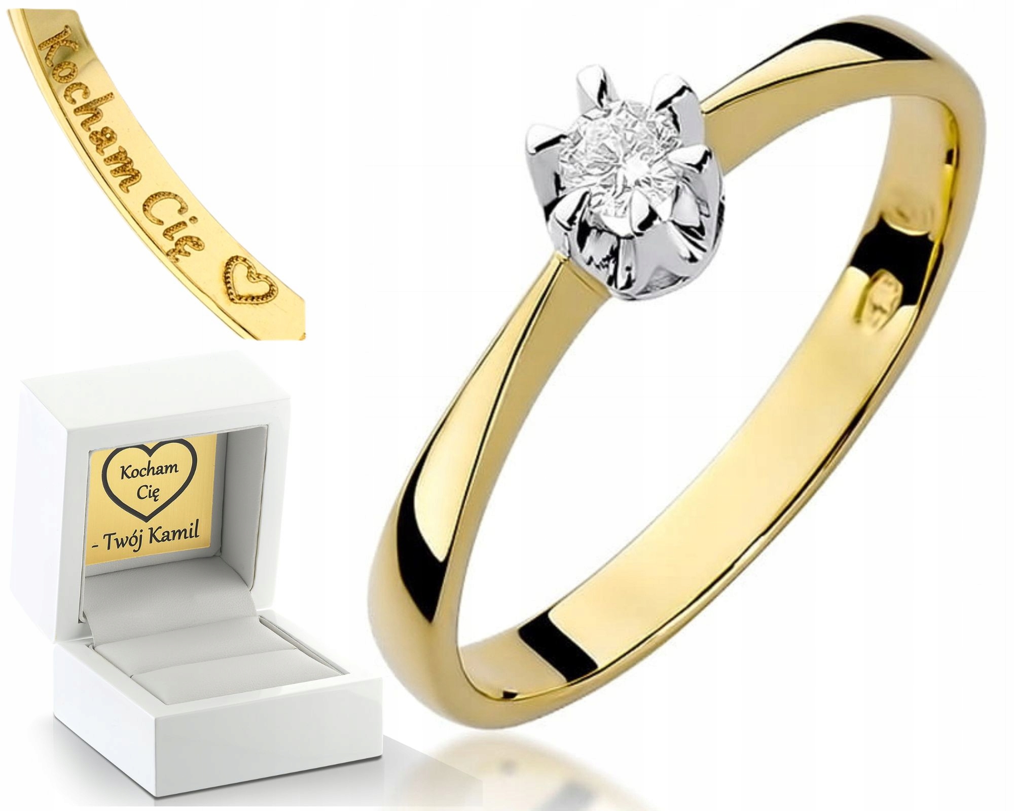 Zlatý Prstýnek S Diamantem Jako Dárek Gravírování Bonus 585