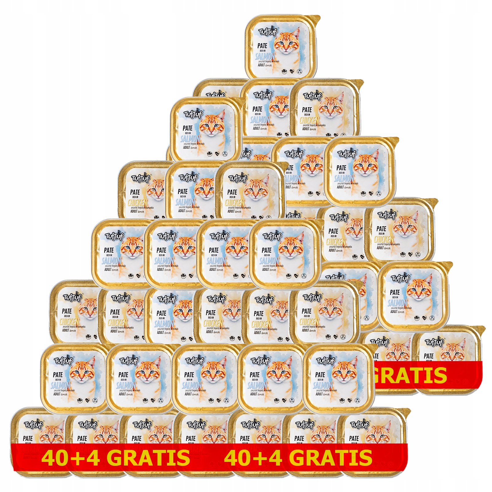 Mokré Krmivo Pro Kočky Paštika MIX Losos Kuřecí Tácek 44x100g TufTuf