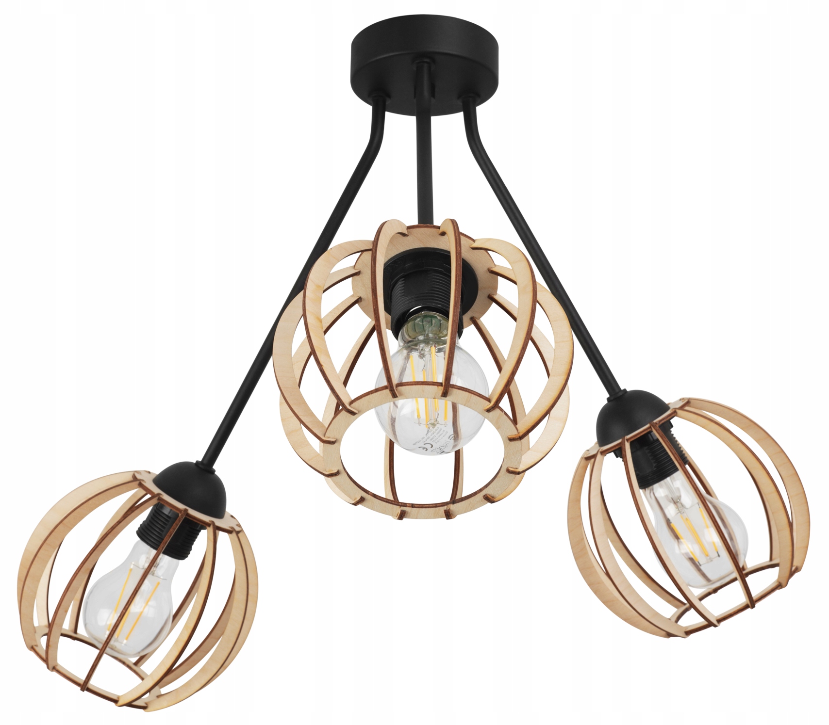 Závěsná Lampa Trojitý Stropní Lustr Dřevěný Moderní Boho Led