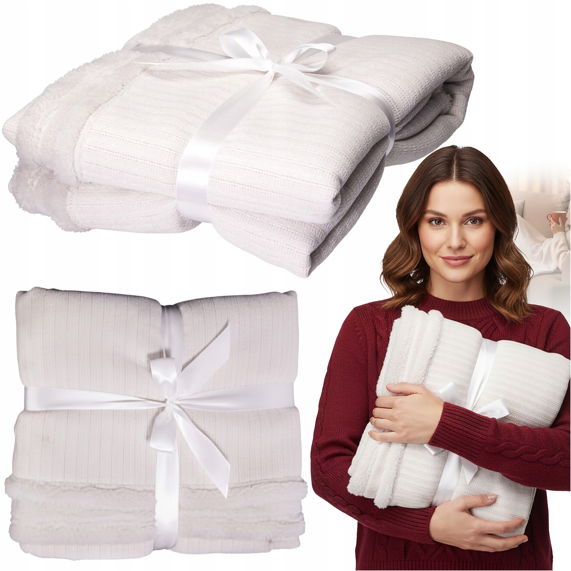 Vánoční deka Dekorativní přehoz na postel 150 x 125 cm Ozdoba Teplá bílá