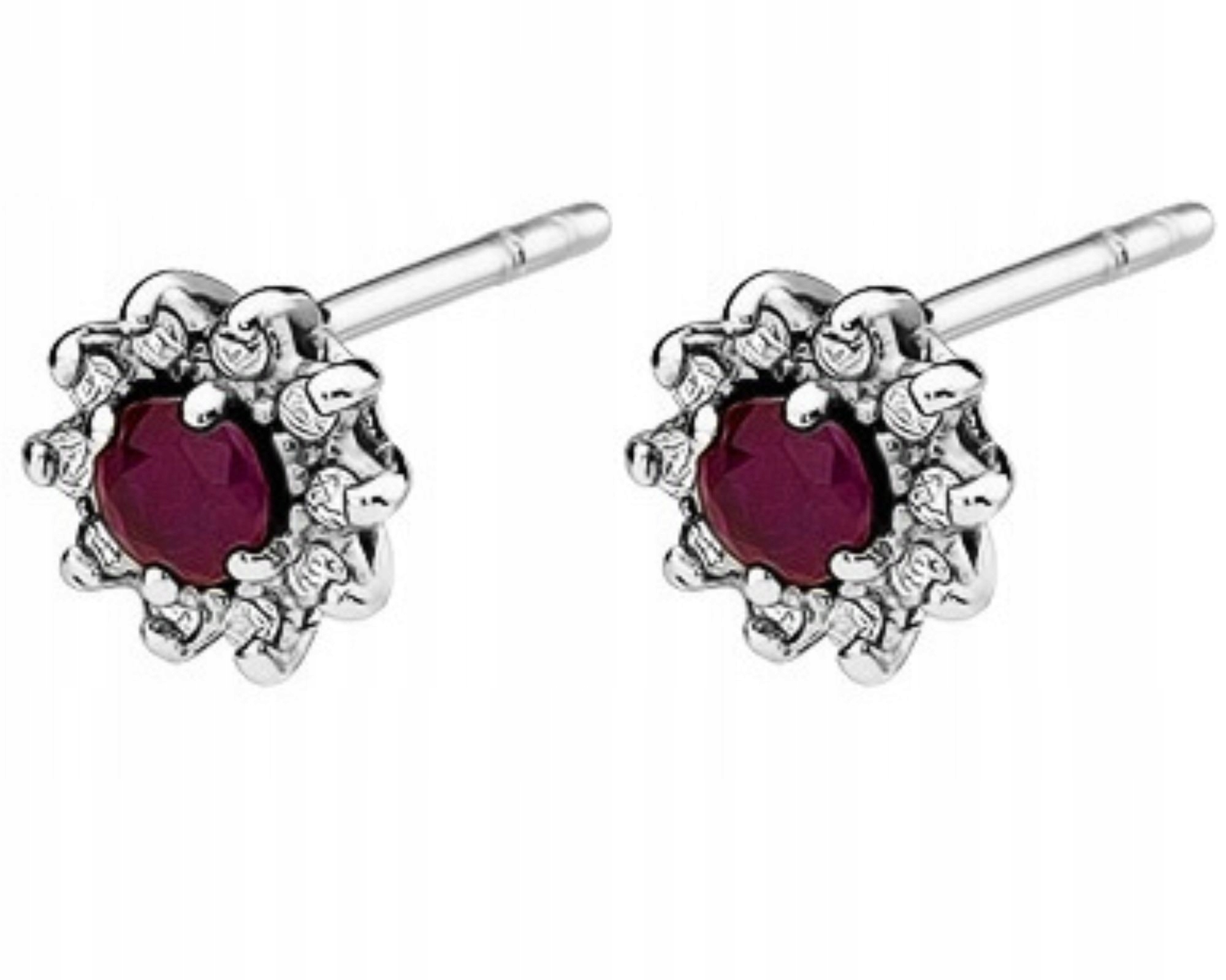 Bílé zlaté náušnice s brilianty a rubínovou tyčinkou
