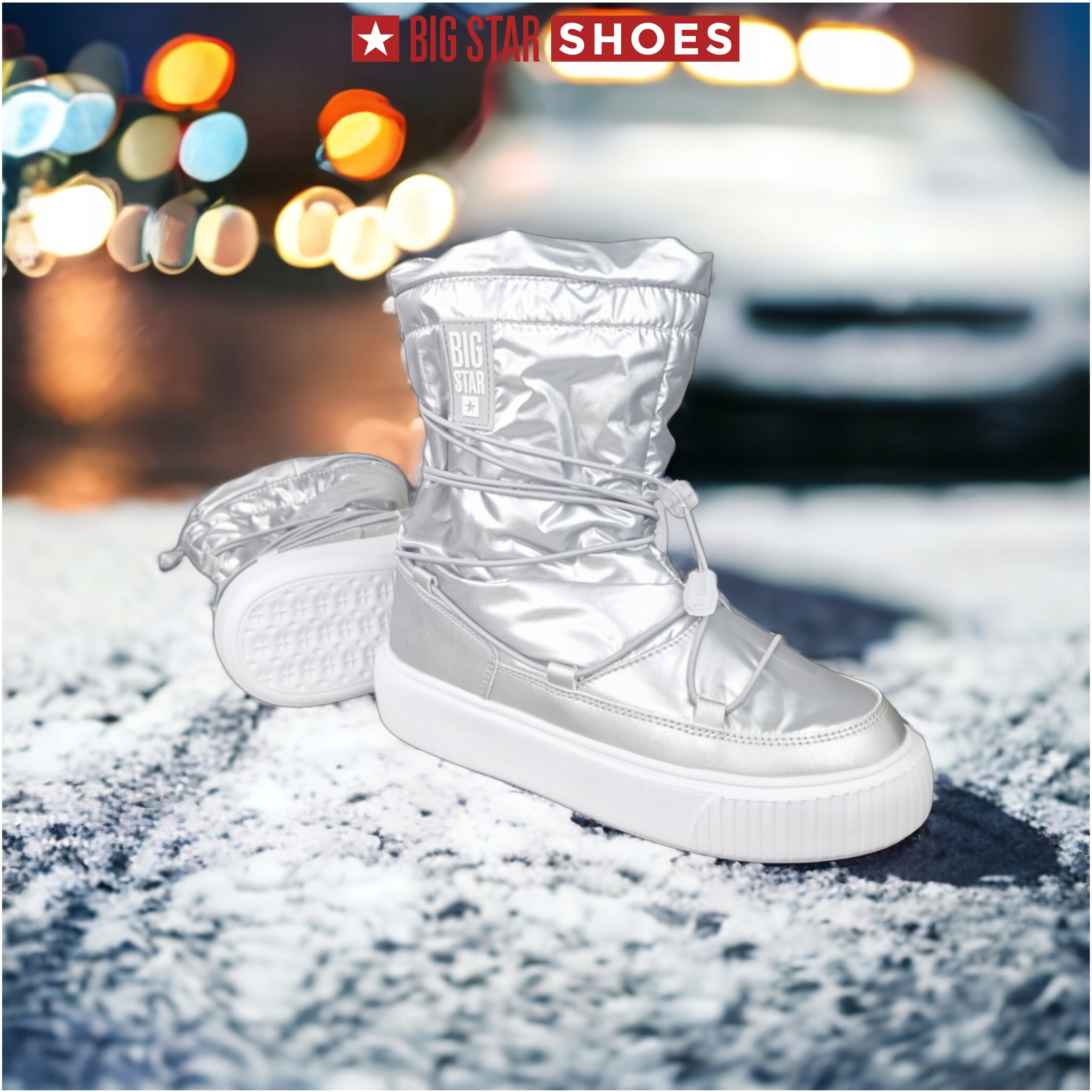 Buty Zimowe Damskie Ocieplane śniegowce szare srebrne Big Star KK274195 38 Oryginalne opakowanie producenta pudełko