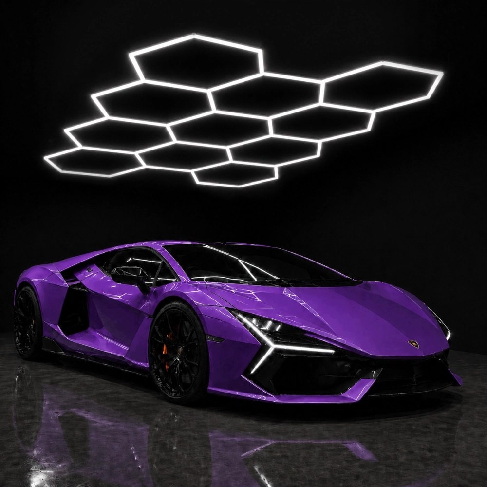 Černý stropní svítidlo Led hexagon do garáže a automobilového studia 322W výkonný